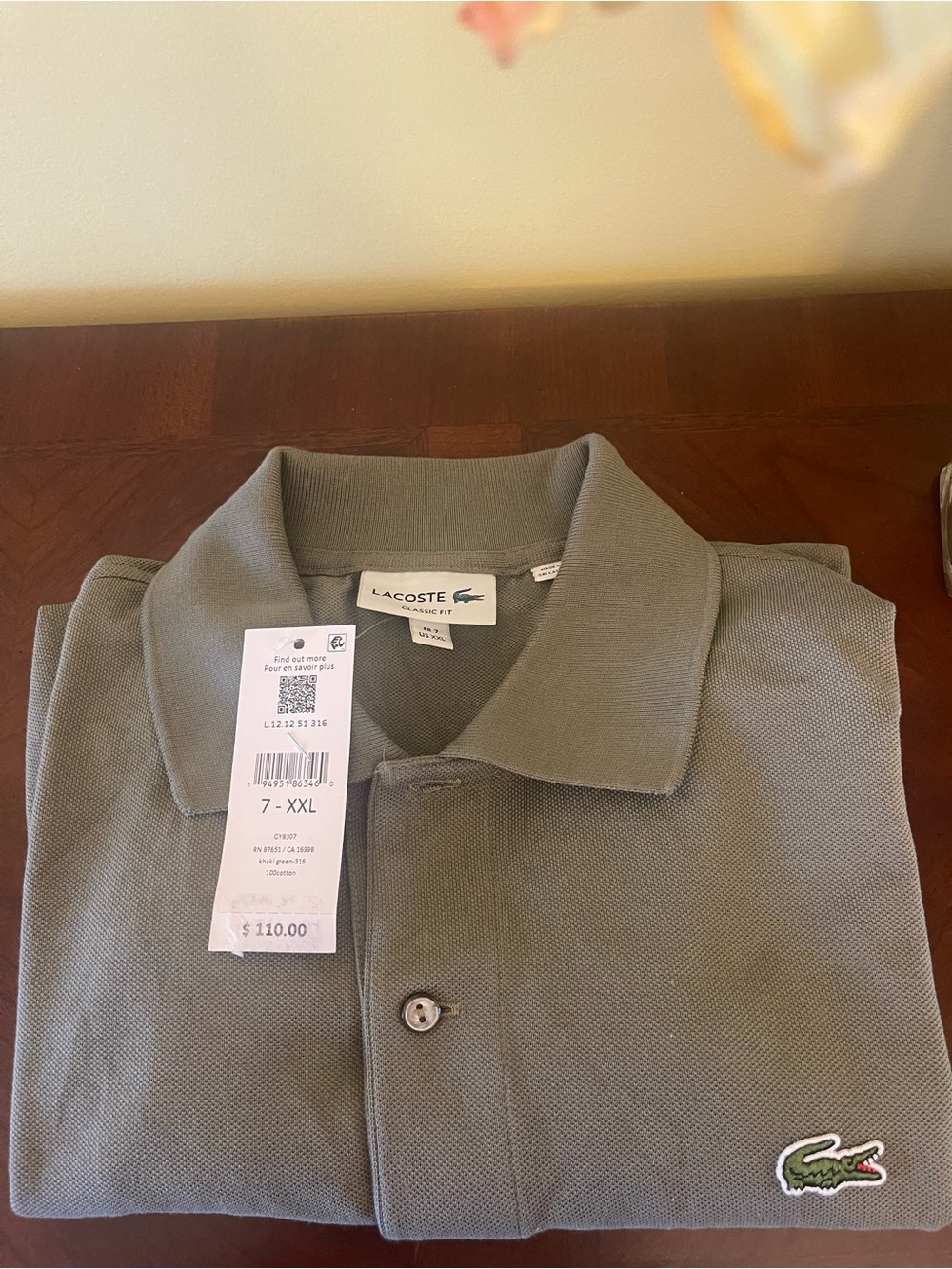 NWT Men’s short sleeve Lacoste Classic Fit Polo in Olive Green
